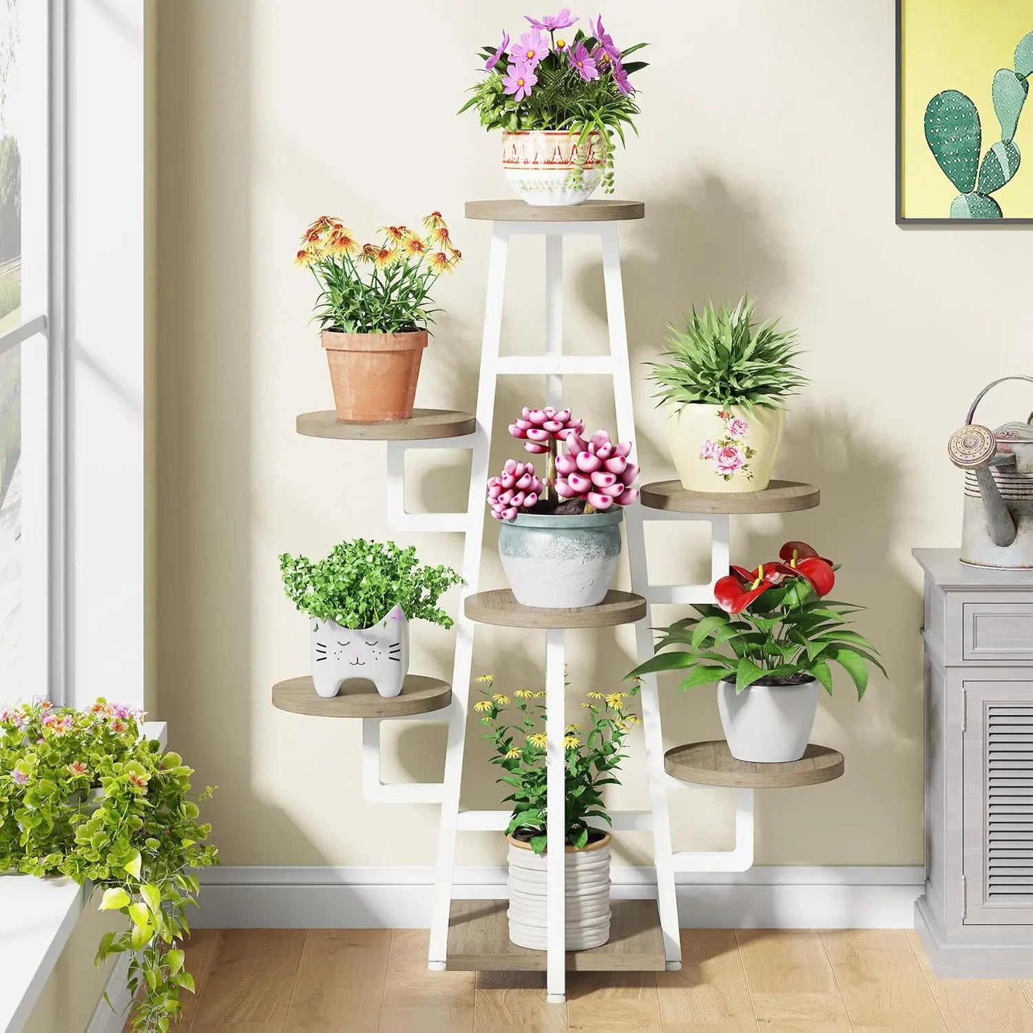 7 Tier Display Stand, Wooden Corner Plant Pots Holder ,Tall Shelf Planter Organizer for Living Room Balcony Garden