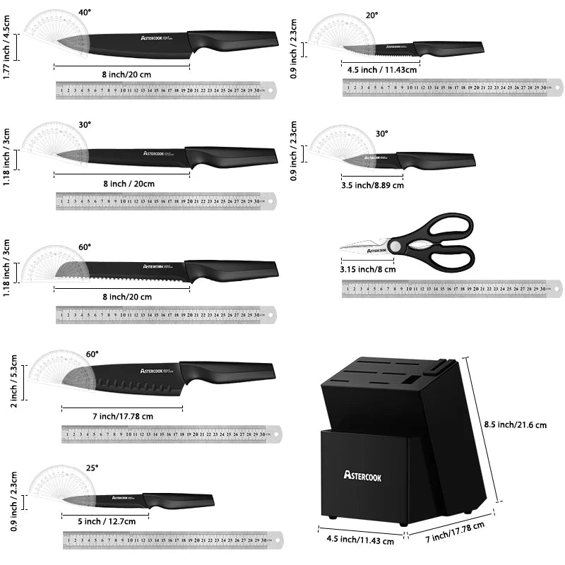 Kitchen Knife Set with Built-in Sharpener Block, Dishwasher Safe, 15 Pieces German Stainless Steel Knife Block Set