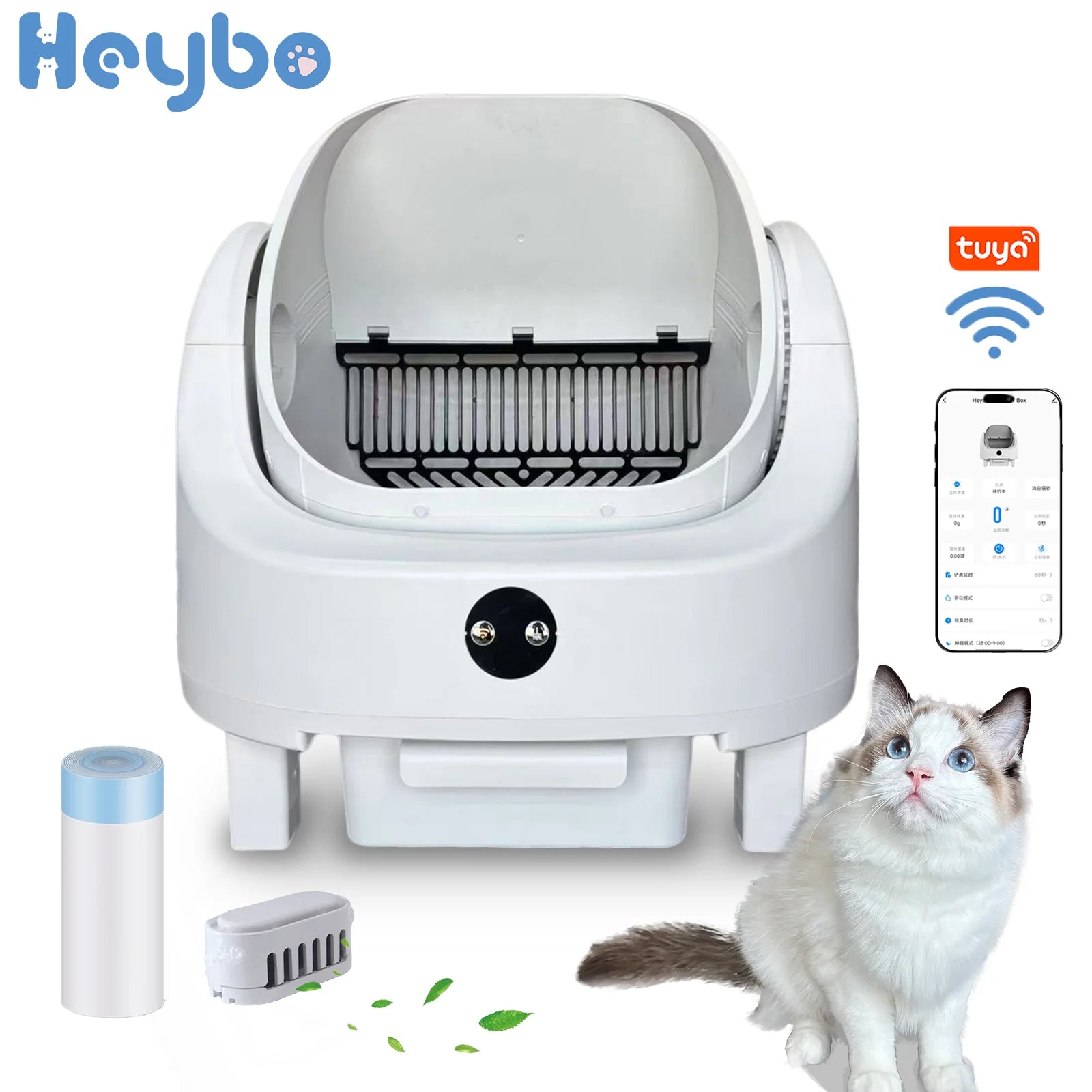 Large Capacity Self Cleaning Cat Litter Box Safety App Control Odor Free Waste Bin Auto Smart Open Cat Litter Box