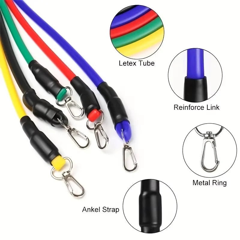11pcs Resistance Bands Set With Door Anchor, Handles, Carry Bag, Legs Ankle Straps, and Exercise Bands