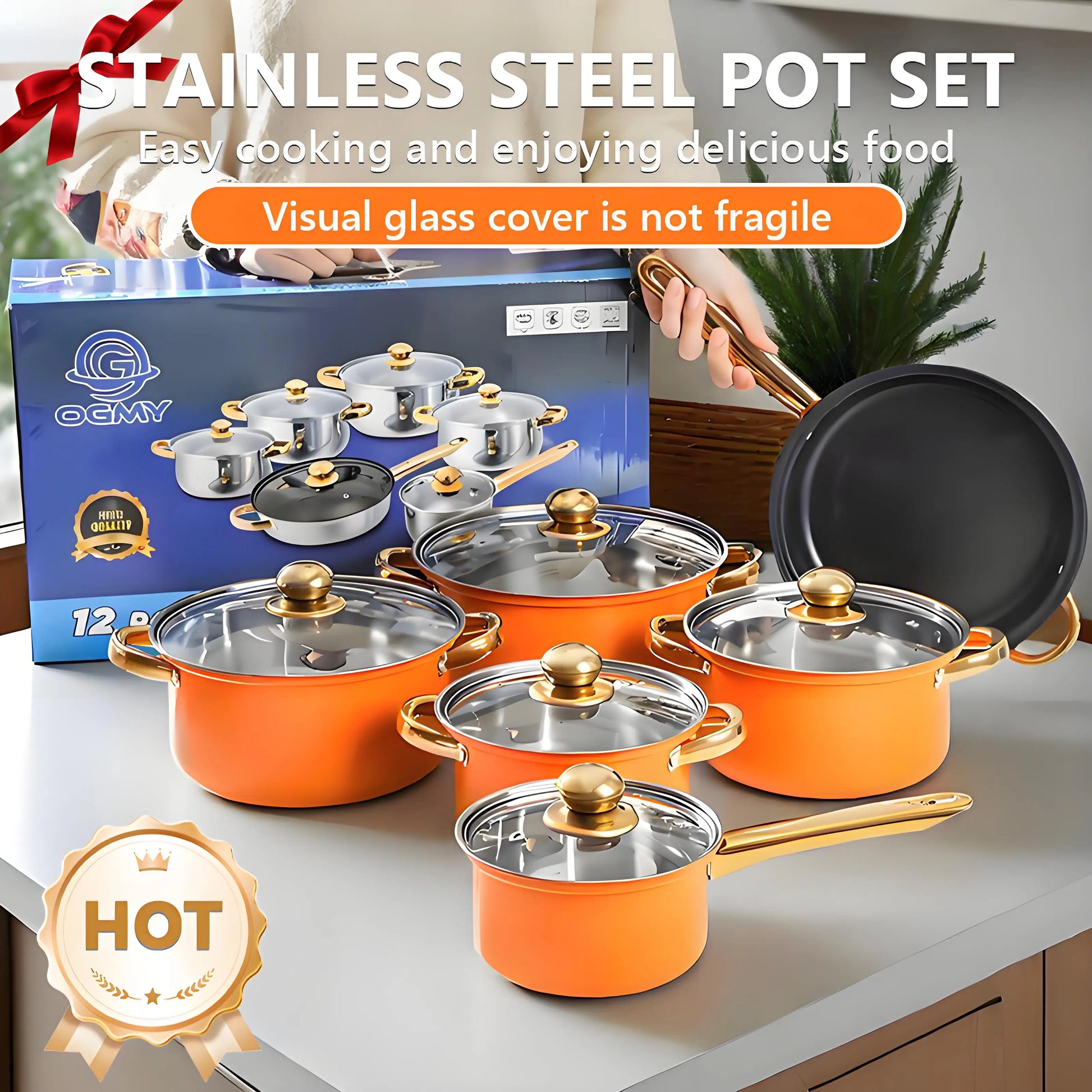 Red Cookware Set, 12-Piece ,Stainless Steel, Non-Stick, Kitchen Cookware Collection,Complete Kitchen Solution