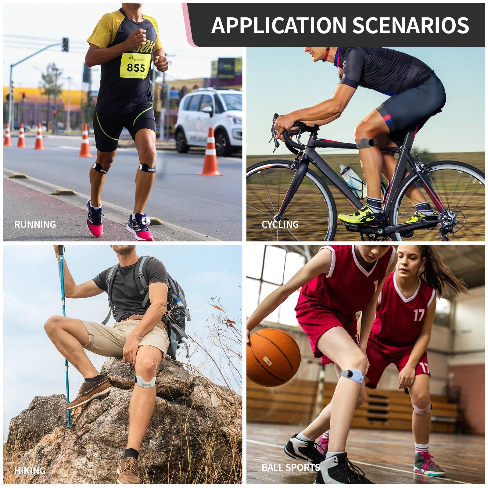 Silicone Patellar Tendon Support Strap for Knee Pain Relief Non-slip Adjustable Knee Straps Running Hiking Patella Band