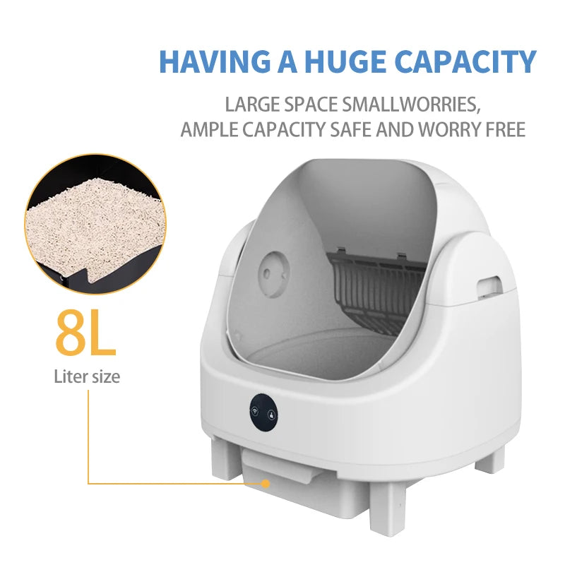 Large Capacity Self Cleaning Cat Litter Box Safety App Control Odor Free Waste Bin Auto Smart Open Cat Litter Box