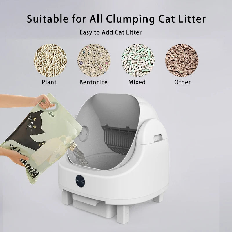 Large Capacity Self Cleaning Cat Litter Box Safety App Control Odor Free Waste Bin Auto Smart Open Cat Litter Box
