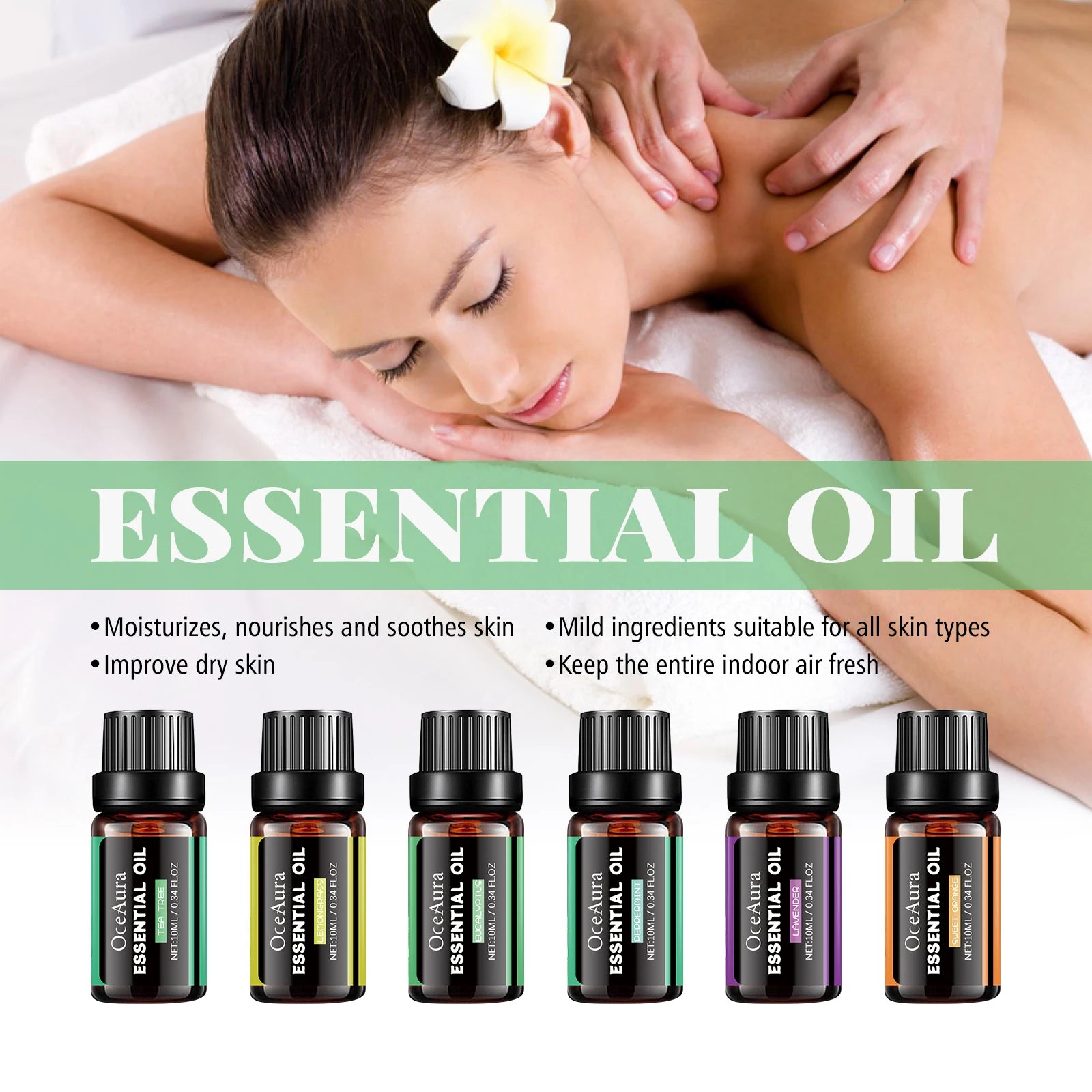 1set Aromatherapy Plant Essential Oil Set Massage Body Smooth Skin Relaxing Mood Relieve Fatigue Moisturizing Body Oil