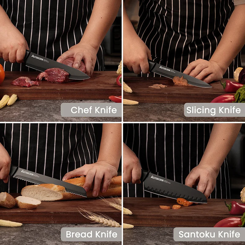 Kitchen Knife Set with Built-in Sharpener Block, Dishwasher Safe, 15 Pieces German Stainless Steel Knife Block Set