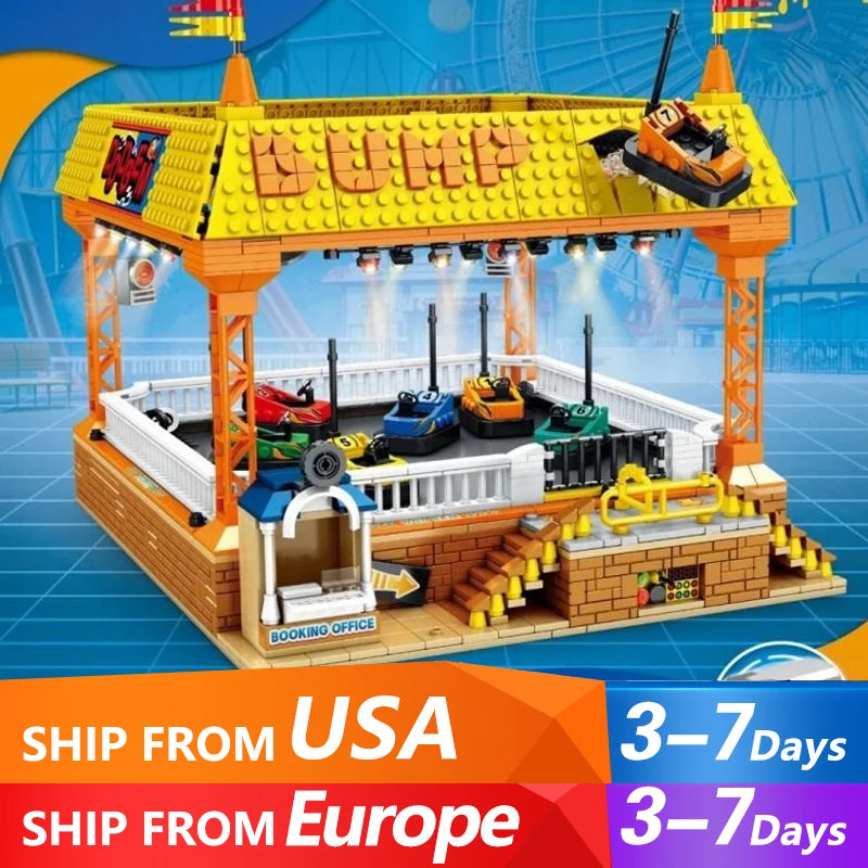 1099PCS Ideas Bumper Cars Building Blocks Set, Street View Amusement Park Model JD037 Educational Magnetic Toys Children’s Gift