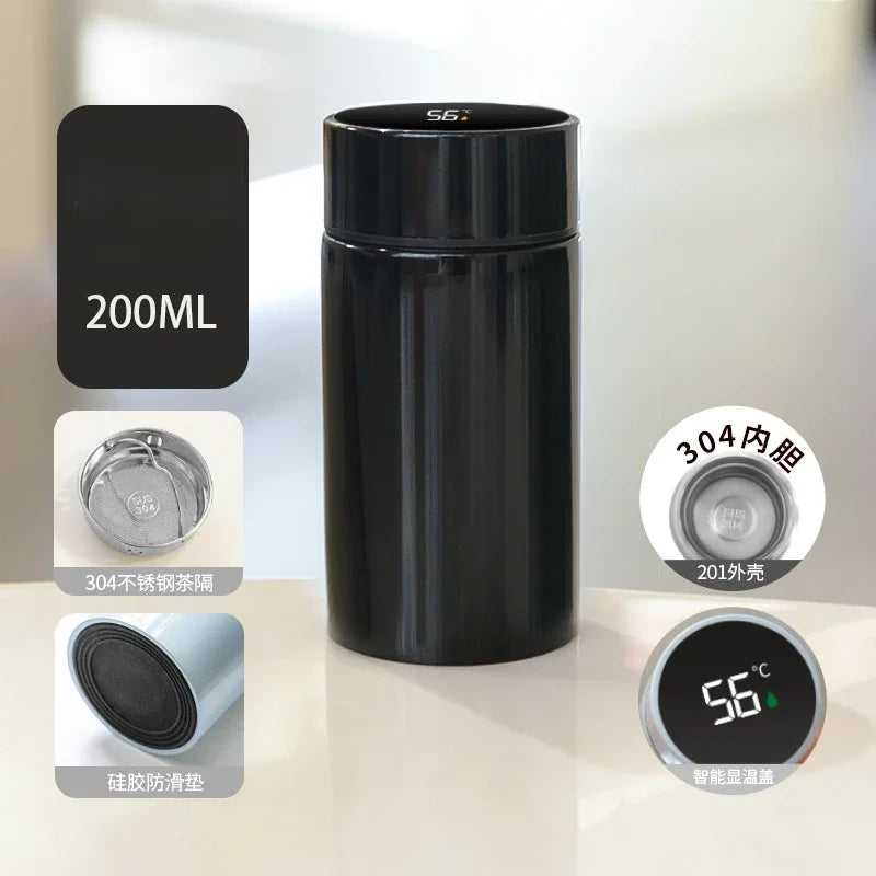 200ML Thermos Water Bottle Temperature Display Stainless Steel Vacuum Flasks Thermoses with Filter Tee Cup