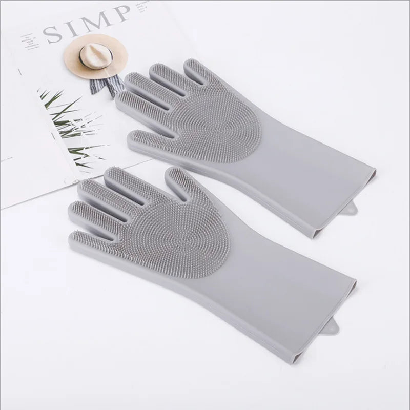 Silicone Dishwashing Gloves, Magic Shower Gloves, Room Specific Durable, Wear-resistant, Waterproof Rubber Gloves