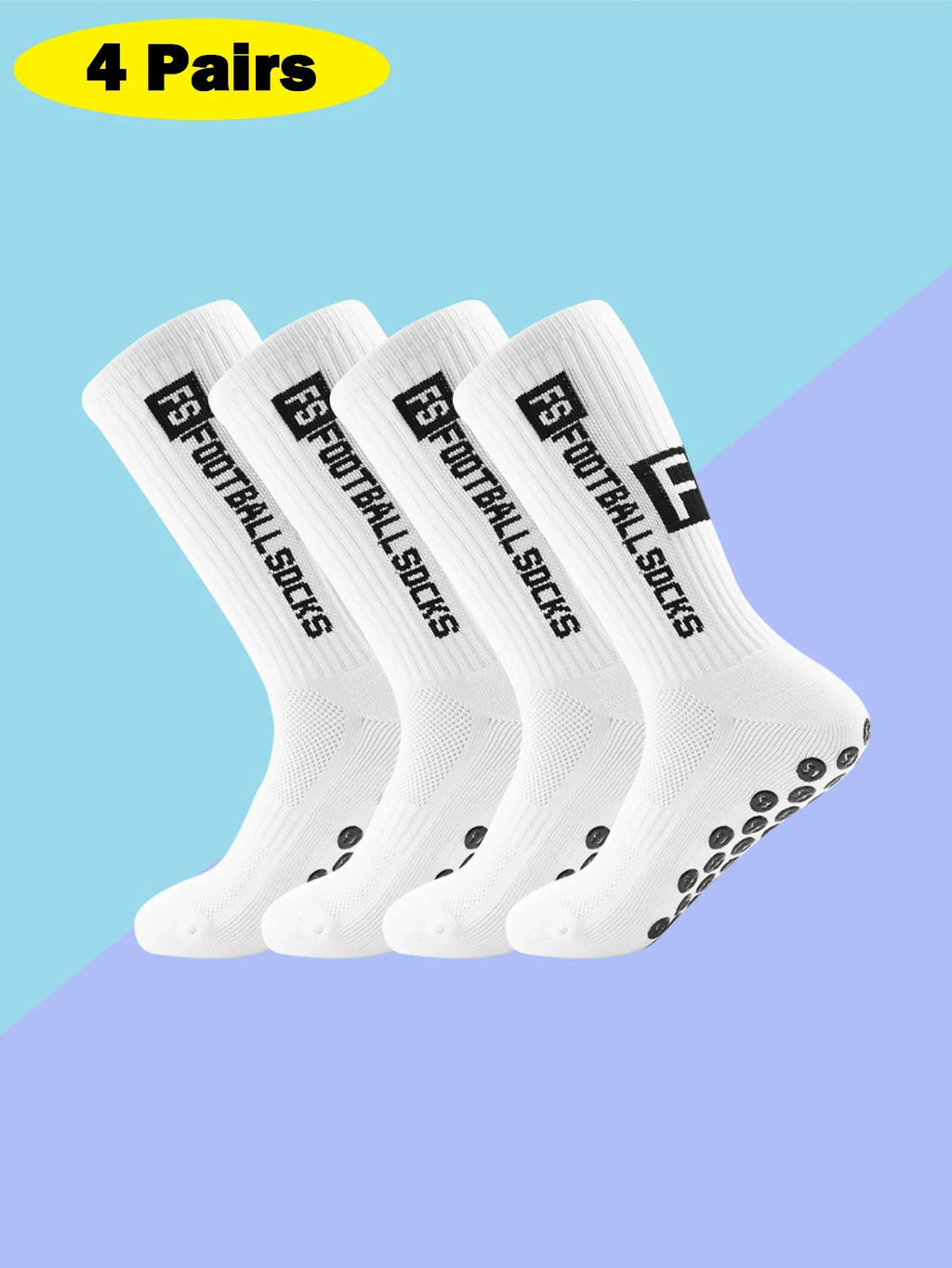 4 Pairs Men's Soccer Socks with Grip,  Anti Slip Athletic Socks with Cushion Pads for Football/Basketball/Hockey