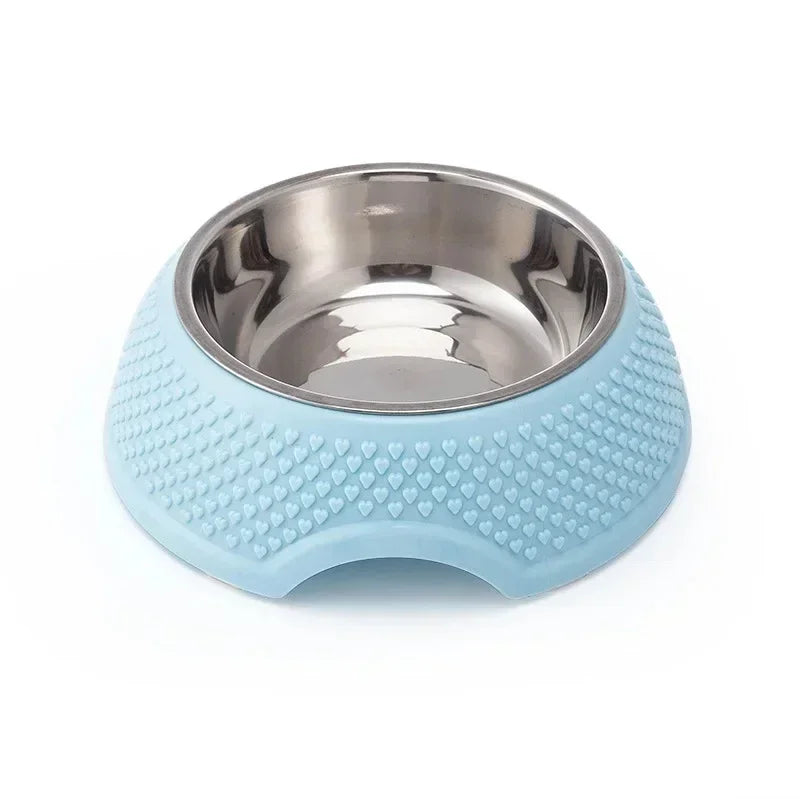 Dog Feeding Bowl Pet Tableware Drinking Dish Stainless Steel Sealed Dog Bowl Pink Green Blue Cat Bowls With Heart-Shaped Pattern