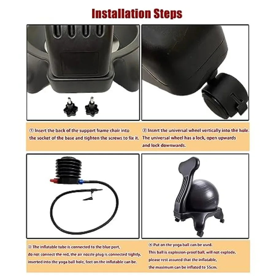 Ergonomic Office Yoga Ball Chairs for Adults Desk Purple Ball Balance Posture Chair with Wheels Ball and Foot Pump Exercise Bal