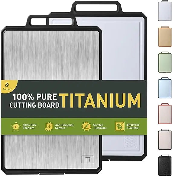 Titanium Cutting Boards for Kitchen Non Toxic Chopping Board with Handle Large Big Small Kitchen Meat Butcher Block 2 in 1 Pure
