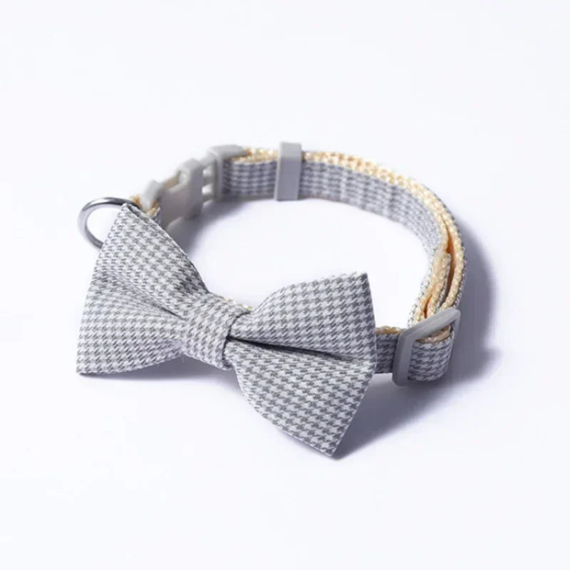Bow Plaid Collar Pet Puppy Cat Dog Adjustable Neck Collar For Small Dogs Necktie Grooming Bow Tie Sweet Pet Accessories