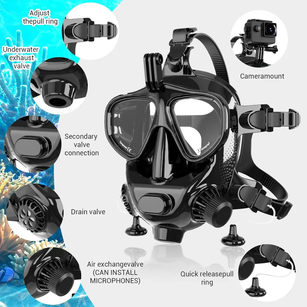 Full Face Dive Mask Support Diving & Snorkeling, Full Face Snorkel Scube Mask