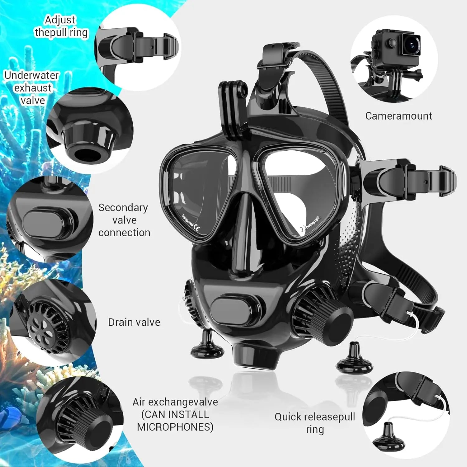Full Face Dive Mask Support Diving & Snorkeling, Full Face Snorkel Scube Mask