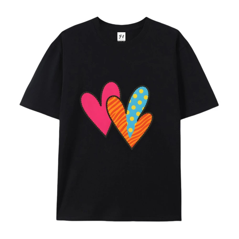 Unisex Fashion Colorful Heart Pattern T-shirt Casual Loose Round Neck Short Sleeve  Summer New Style Streetwear Tee Aliexpress
