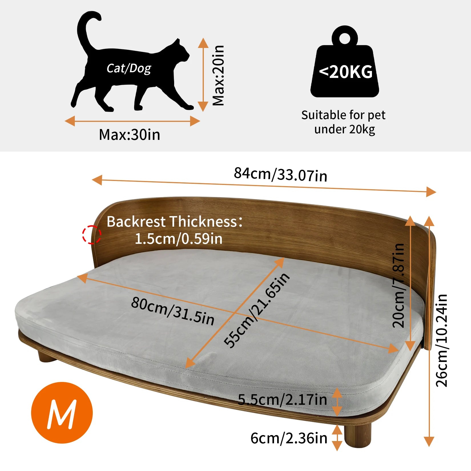 S/M Elevated Cat Bed Wooden Indoor Cat Couch Bed, Pet Sofa Chair Lounge for Kitty, Puppy or Small Animal