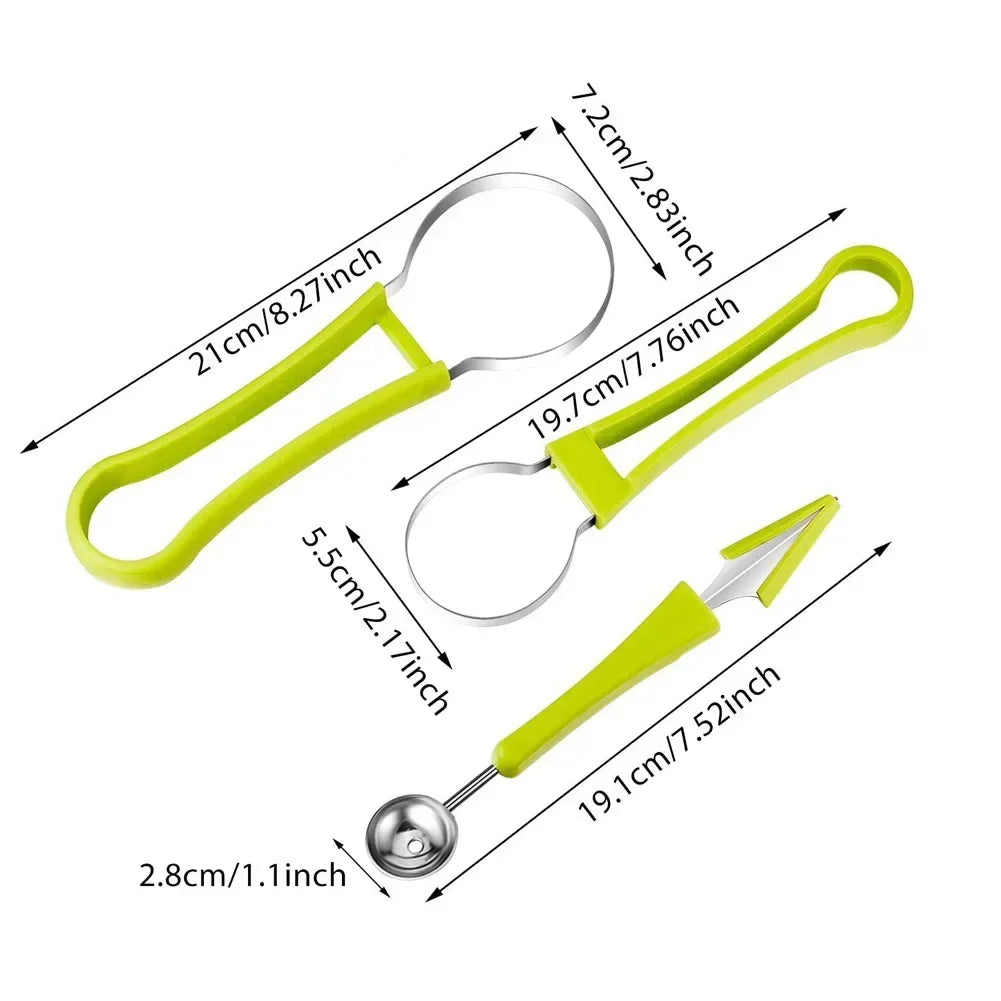 Melon Baller Scoop Set 4 in 1 Fruit Cutters Shapes Watermelon Scooper Fruit Scooper and Baller Fruit Carving Kitchen AccessoriesCurving