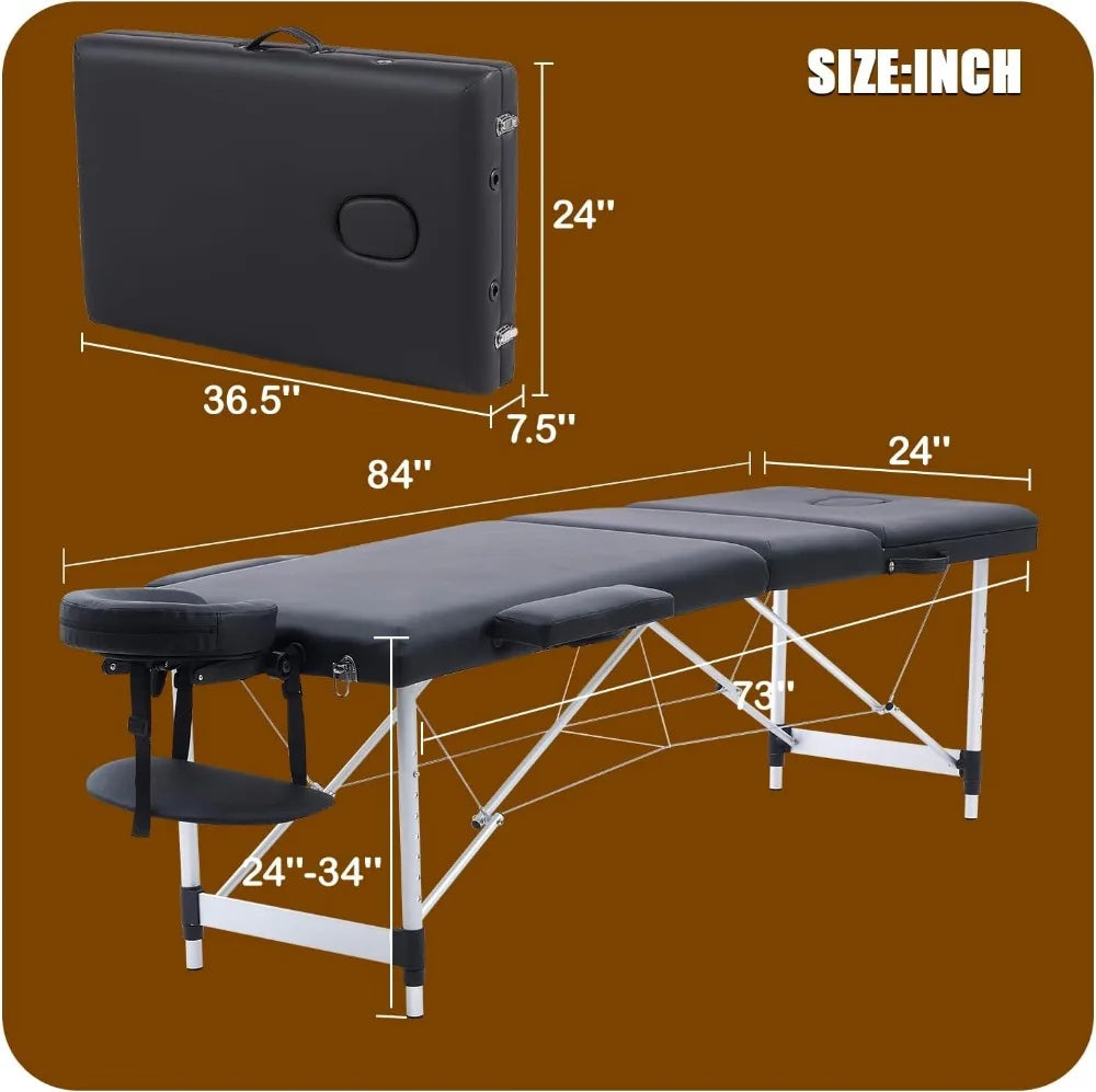 Massage Table, 84 Inch Massage Bed with Neck Stretcher Adjustable Lash Bed Massage Bed Tattoo Table for Eyelash Extensions