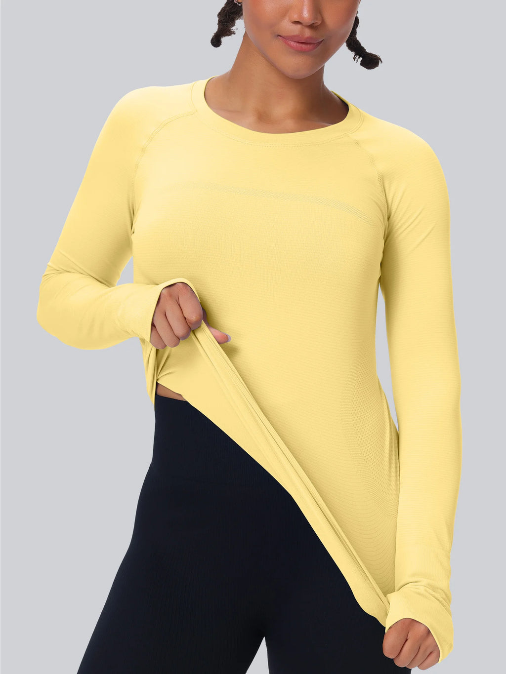 Workout Seamless Shirts for Women Long-Sleeved Yoga Running Breathable Thumb Holes Tops