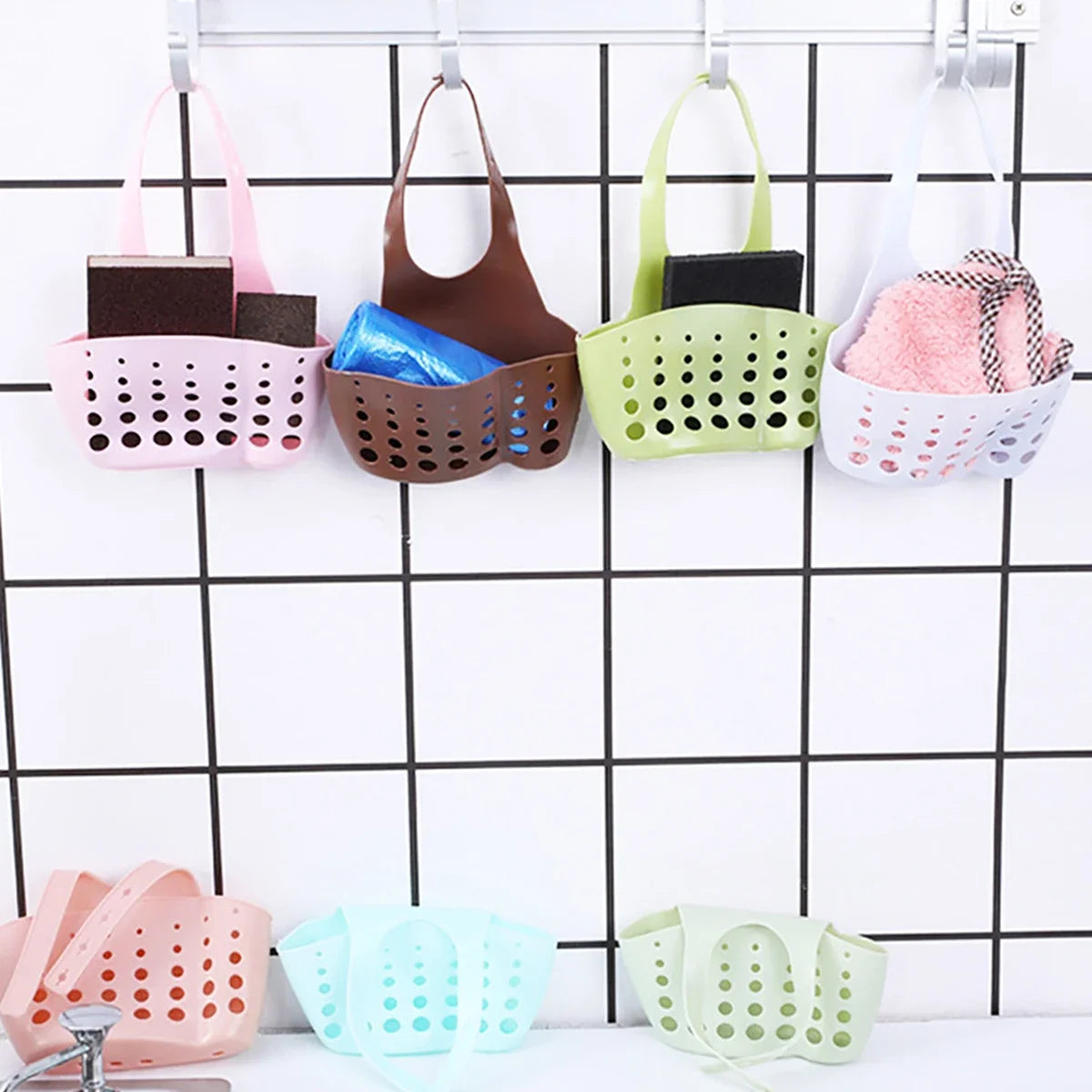 Adjustable Sink  Drain Basket Plastic Bag Useful Things For Kitchen Accessories Soap Sponge Hanging Organizer Usefull things