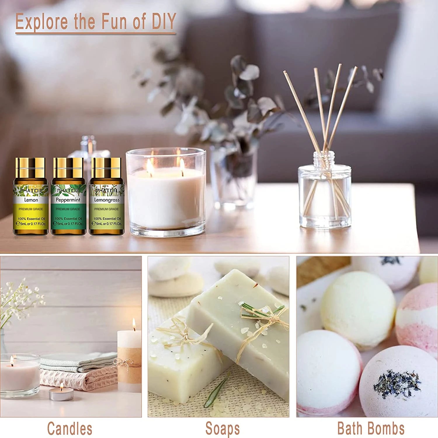 12pcs Gift Box Pure Essential Oils for Humidifiers Diffuser Massage Spa Lavender Lemongrass Rose Lemon Geranium Tea tree
