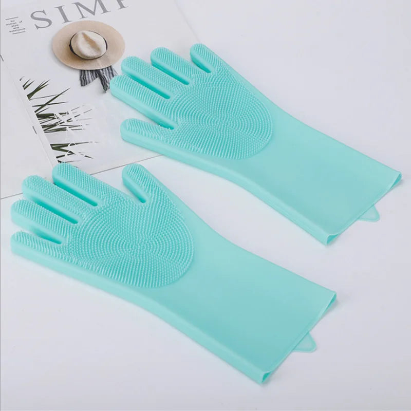 Silicone Dishwashing Gloves, Magic Shower Gloves, Room Specific Durable, Wear-resistant, Waterproof Rubber Gloves