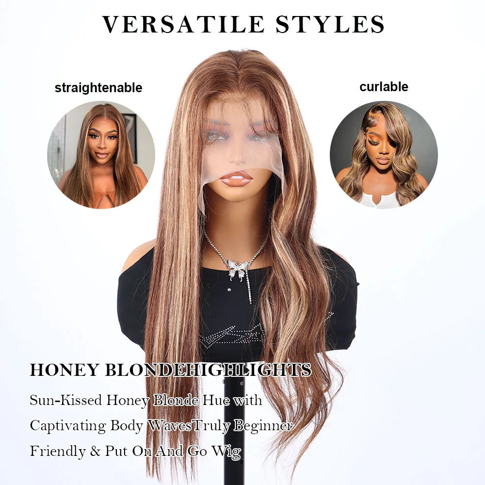 200% Highlight Ombre 360 Full Lace Front Wig 40 Inch 13x6 Bone Straight Hd Lace Frontal Colored Human Hair Wigs Honey Blonde Wig