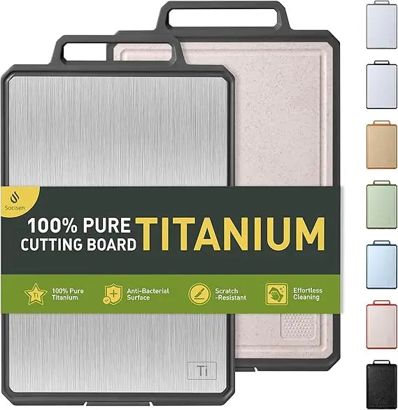 Titanium Cutting Boards for Kitchen Non Toxic Chopping Board with Handle Large Big Small Kitchen Meat Butcher Block 2 in 1 Pure