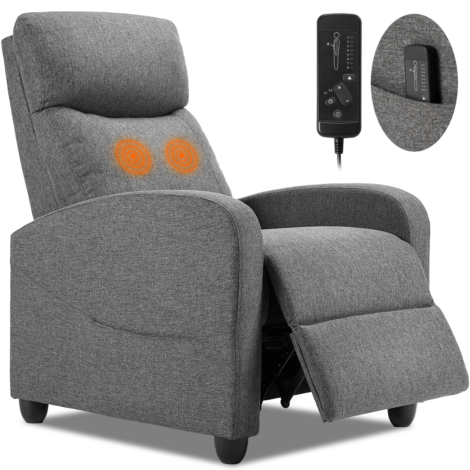 Recliner Chair Massage Sofa Fabric Theater Lumbar Support Adjustable Modern Padded Seat Backrest Living Room