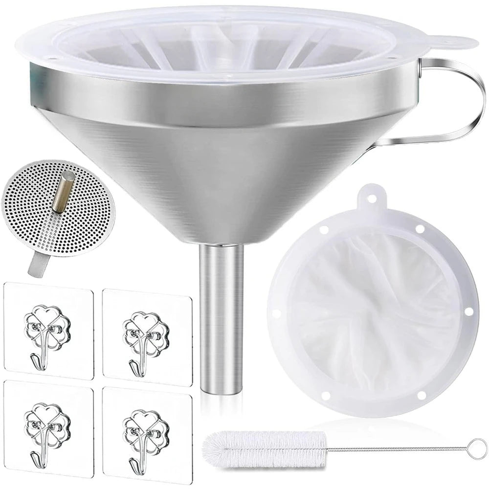 Premium Stainless Steel Funnel, 5 Inch Food Grade Kitchen Funnels with 200 Mesh Food Filter Strainer