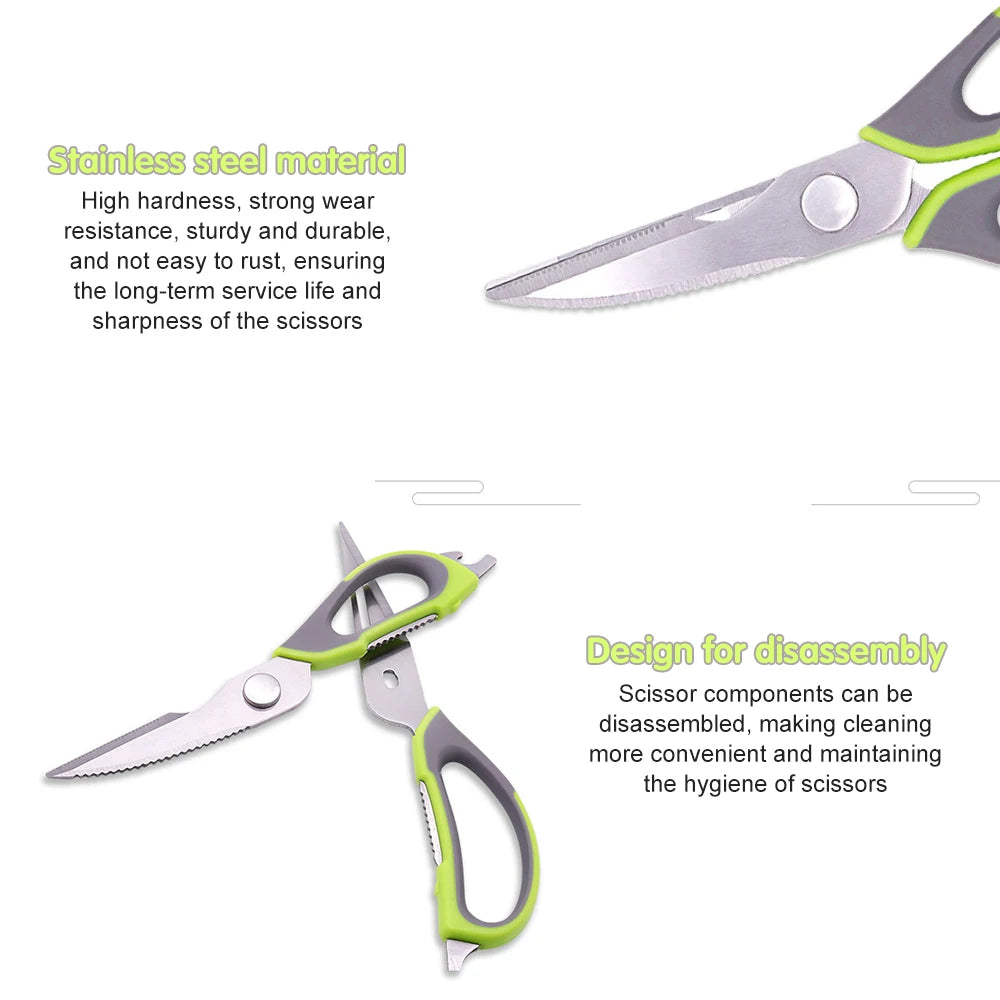 Kitchen Meat Scissors Stainless Steel Wide Mouth Sawtooth Bome Meat Fish Scissors Household Gadgets Scissors