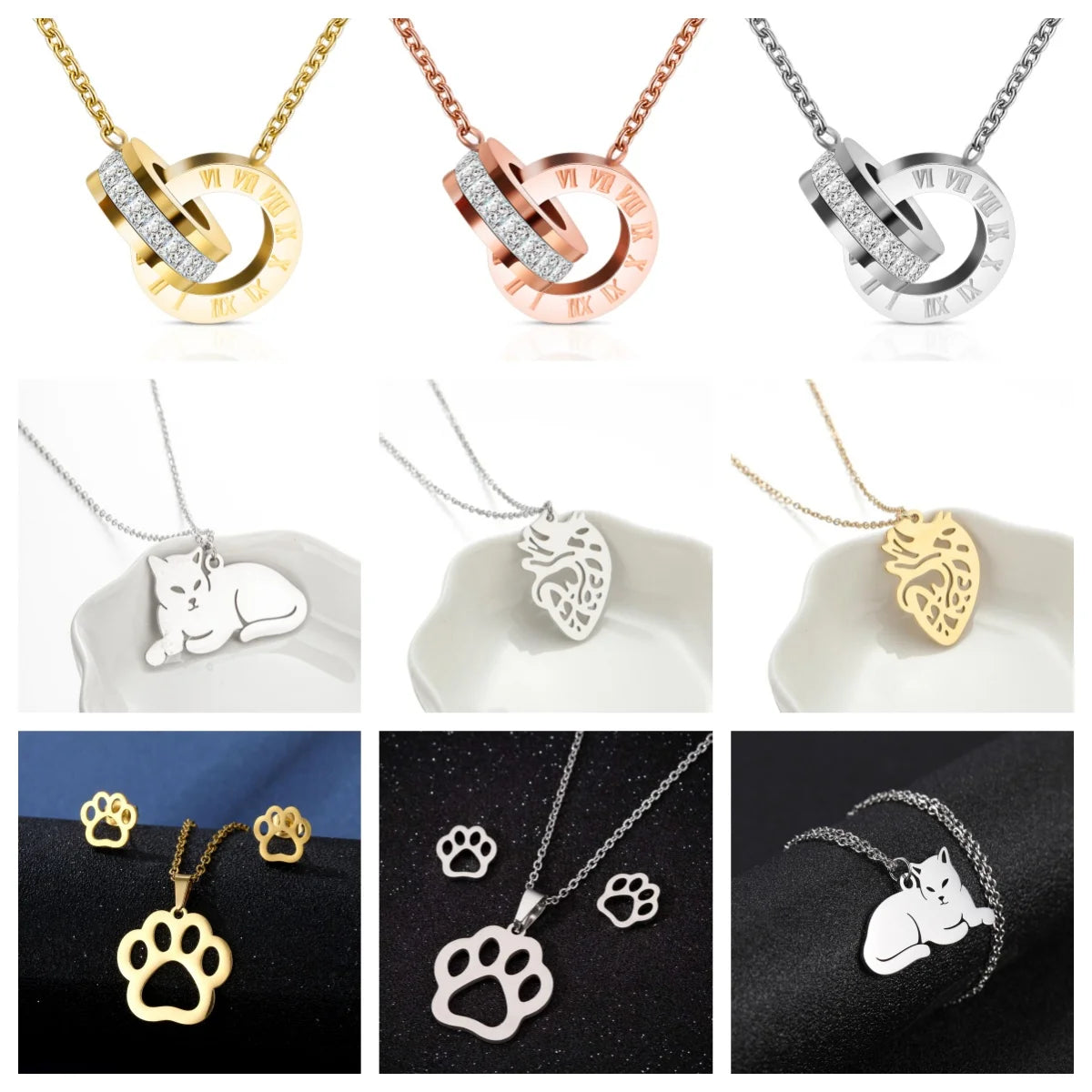 Women Fashion Jewelry Stainless Steel Claw Heart Roman Number Necklace For Birthday Day Gifts,Party Gifts