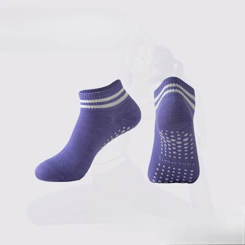1Pair Grip Socks for Women Non Slip Pilates Yoga Socks with Double Stripes Men Workout Ballet Sports Fitness Athletic Socks