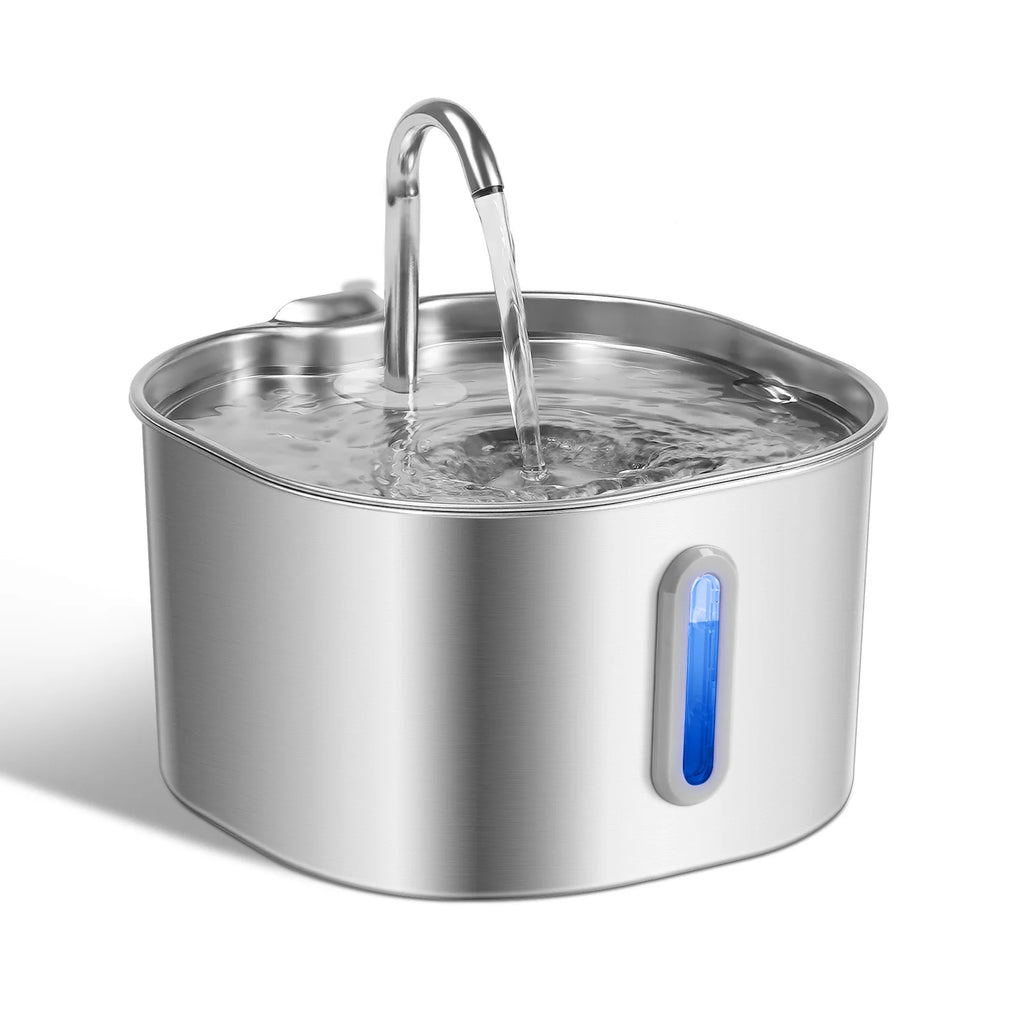 2.2L Stainless Steel Cat Water Fountain - Ultra Quiet Pet Fountain with Multi-Layer Filtration, LED Water Level Window – Large C