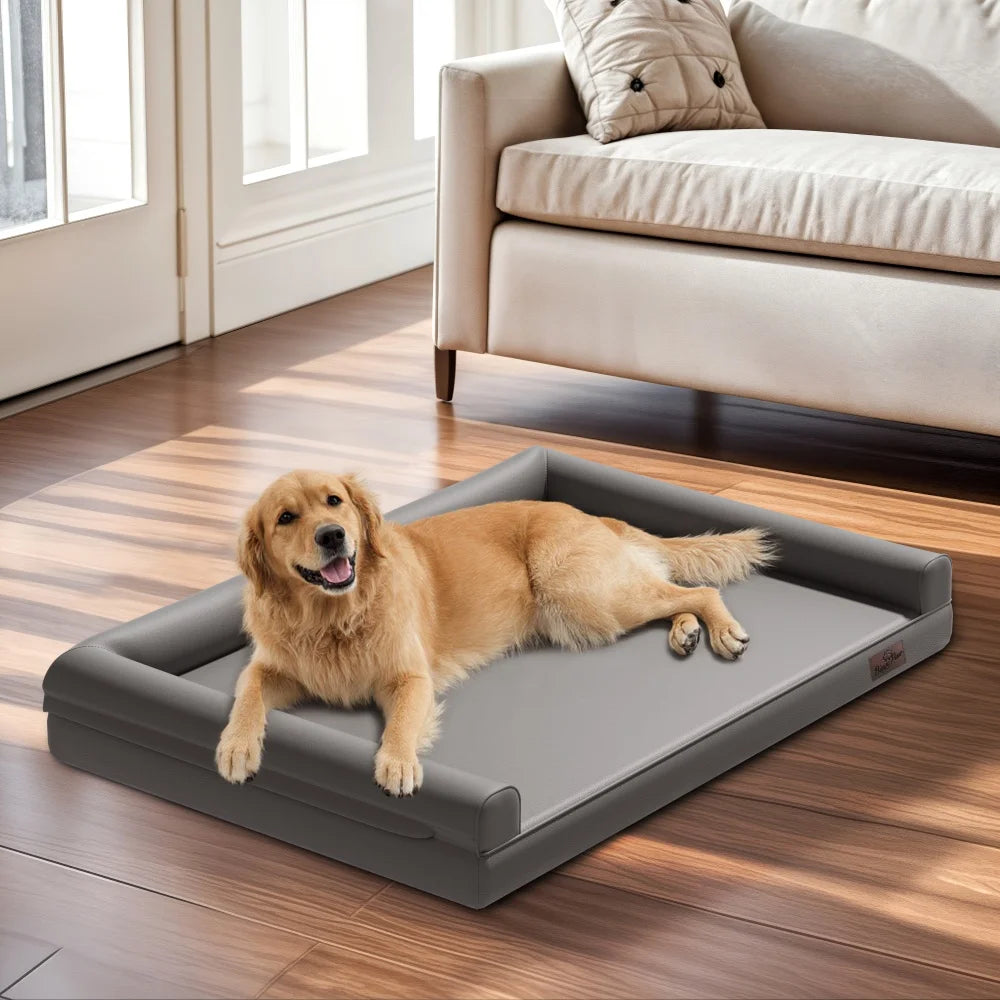 M-XXL Orthopedic Dog Bed Bolster Microfiber Leather Pet Dog Sofa Waterproof Couch Calming Bed with Removable Cover Easy Clean