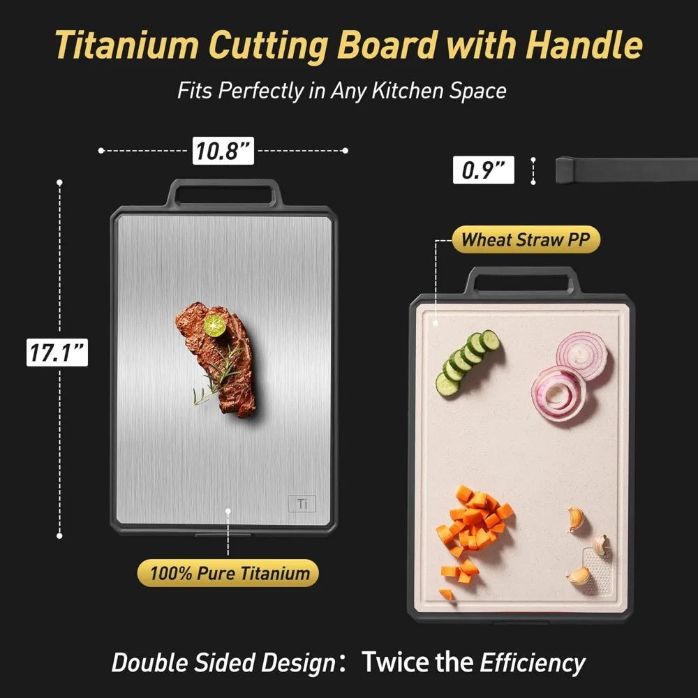 Titanium Cutting Boards for Kitchen Non Toxic Chopping Board with Handle Large Big Small Kitchen Meat Butcher Block 2 in 1 Pure