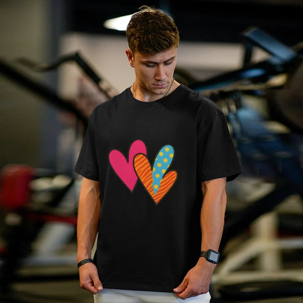 Unisex Fashion Colorful Heart Pattern T-shirt Casual Loose Round Neck Short Sleeve  Summer New Style Streetwear Tee Aliexpress