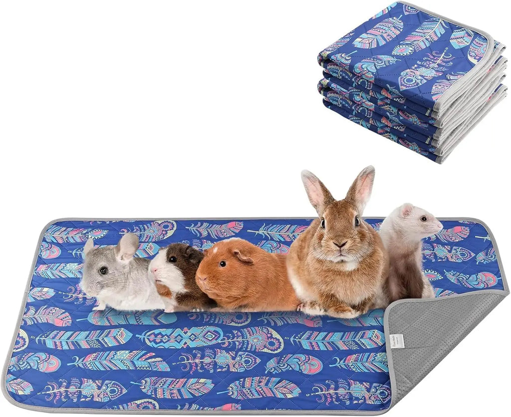 Quick Absorbing Anti-Slip Odor-Resistant Small Pet Cage Liner 48*24in 4pc Washable Reusable Pee Pad - Protects Floors/Carpets