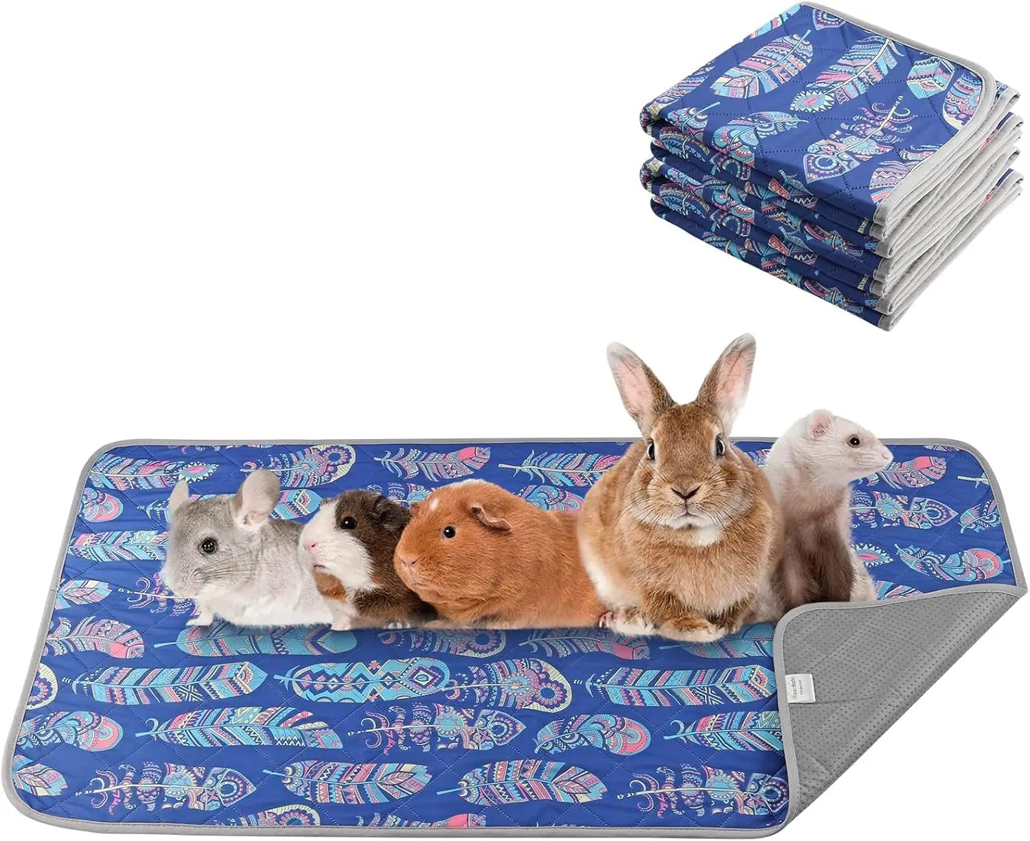 Quick Absorbing Anti-Slip Odor-Resistant Small Pet Cage Liner 48*24in 4pc Washable Reusable Pee Pad - Protects Floors/Carpets