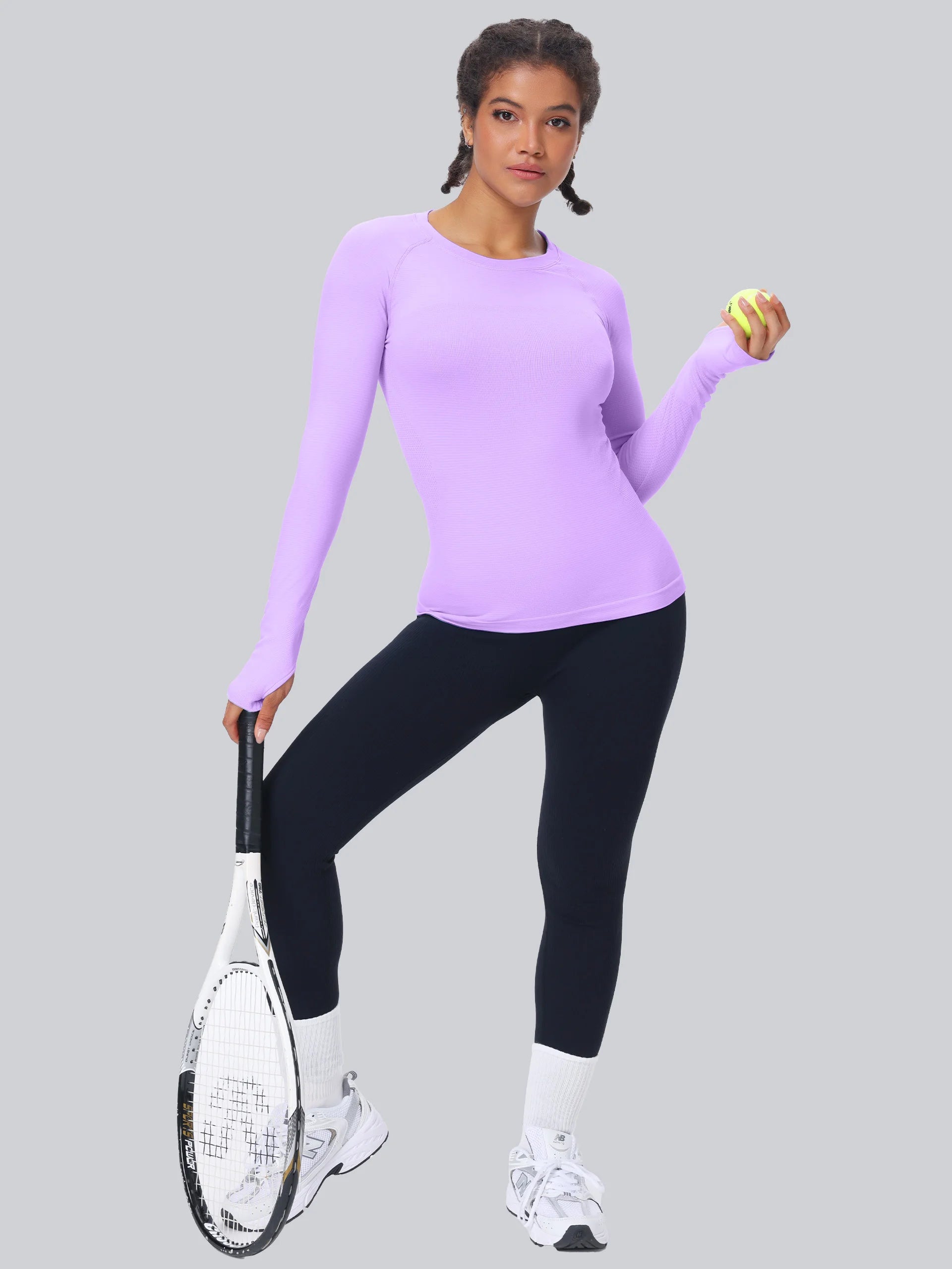 Workout Seamless Shirts for Women Long-Sleeved Yoga Running Breathable Thumb Holes Tops