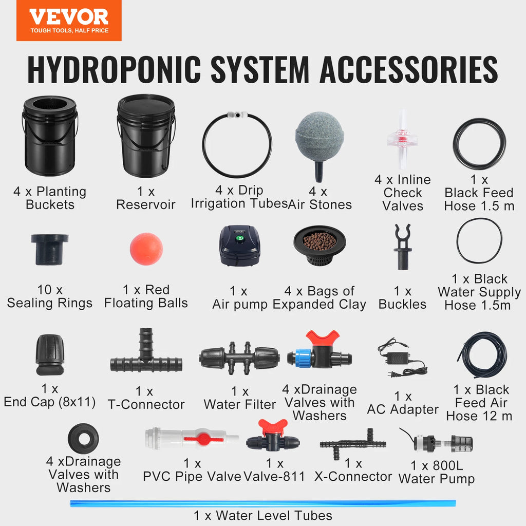 DWC Hydroponics Grow System Hydroponic Growing System w/ Top Drip Kit Deep Water Culture 5-Gallon Buckets with Air Pump