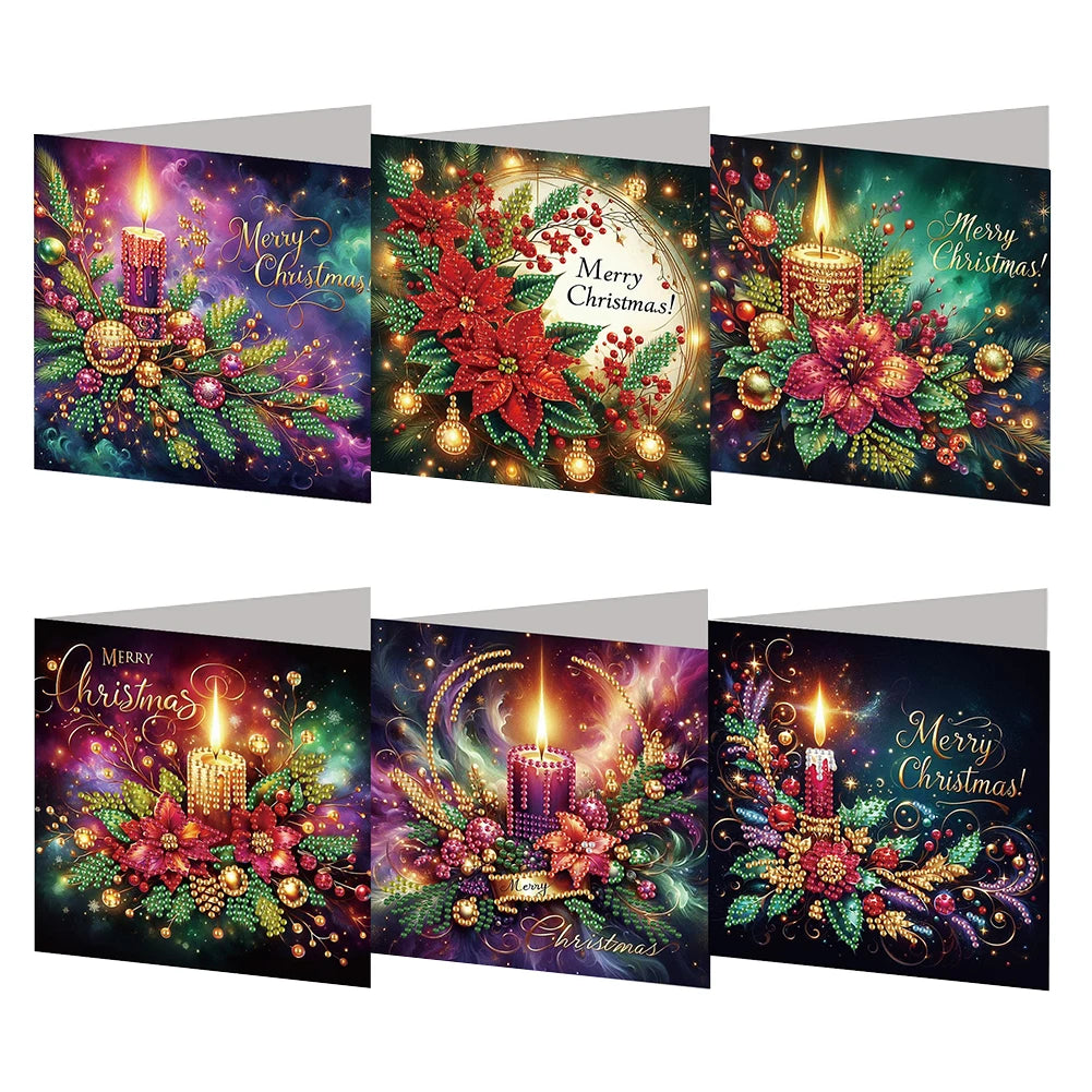 6PCS DIY Rhinestone Diamond Art Mosaic Postcards Diamond Art Handmade Cards for Xmas Birthdays Thanksgiving & Special Occasion