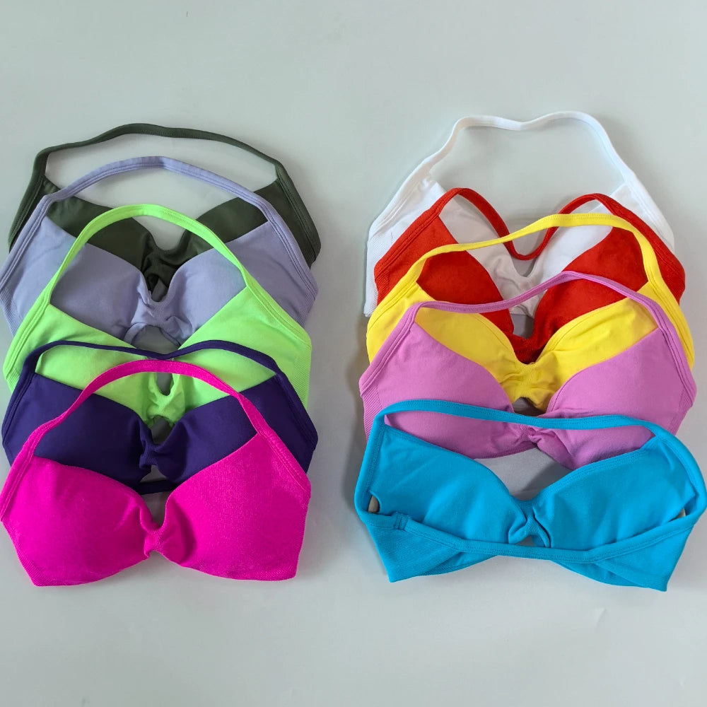 2PCS Gym Set Women Strappy Yoga Bra Top High Waist Workout Scrunch Shorts Sports Suit Seamless Yoga Set Fitness Clothes