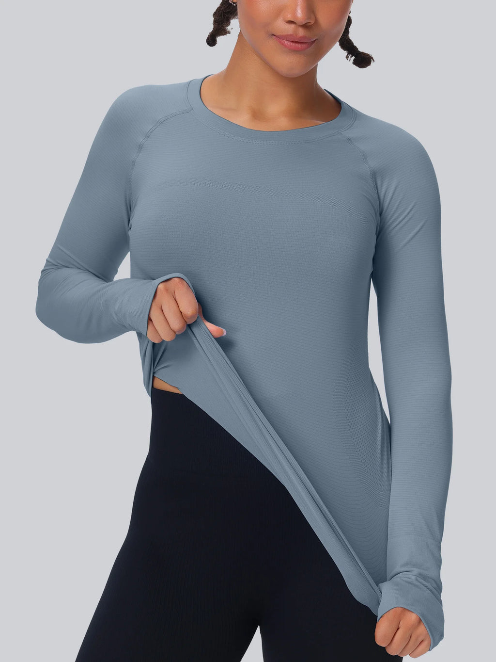 Workout Seamless Shirts for Women Long-Sleeved Yoga Running Breathable Thumb Holes Tops