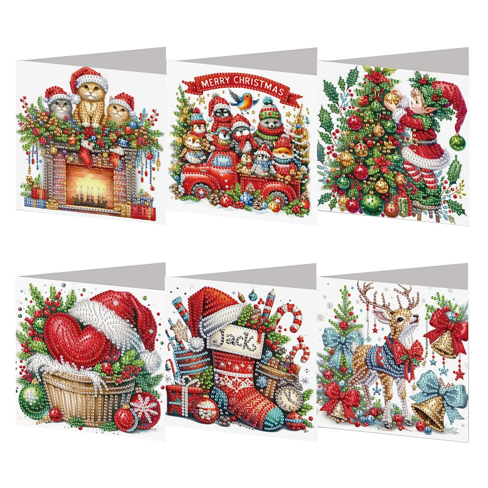 6PCS DIY Rhinestone Diamond Art Mosaic Postcards Diamond Art Handmade Cards for Xmas Birthdays Thanksgiving & Special Occasion