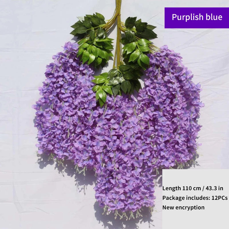 Artificial Wisteria Flower Hanging Garland, Rattan Fake Flower, String Flower, Wedding Party, Garden,  Home Wall Decor, 12PCS
