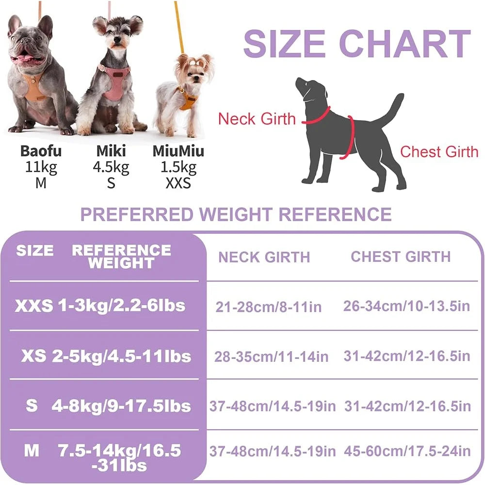 Adjustable No Pull XXS Puppy Harness Soft Escape Proof Pet Vest with Multifunctional Dog Leash Lightweight Breathable Small Dogs