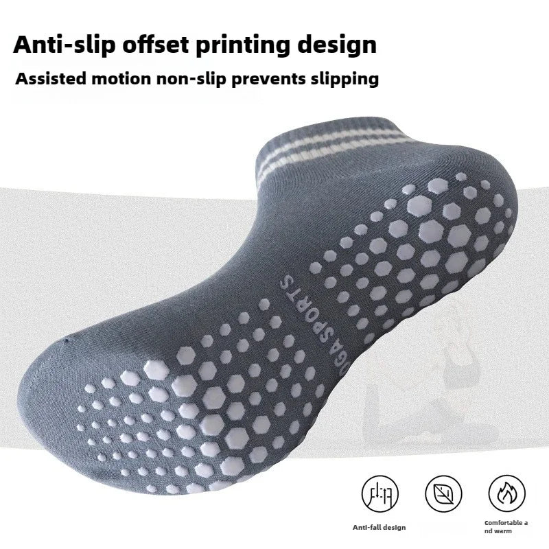1Pair Grip Socks for Women Non Slip Pilates Yoga Socks with Double Stripes Men Workout Ballet Sports Fitness Athletic Socks